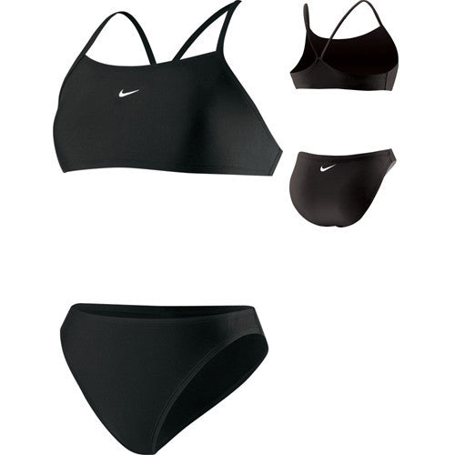 Nike Solid Athletic Back 2pc Swimsuit Black 10