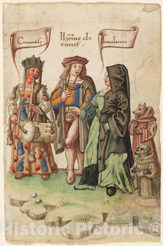 Copy of Art Print : A Courtier Standing Between Covetousness and Dissimulation [FOL. 14 Recto], c.1513 - Vintage Wall Art.