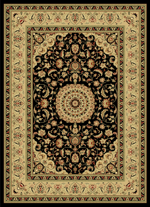 Oriental Area Rug Black Isfahan Carpet Medallion Vines Beige Border Red Accents Oval Door Mat