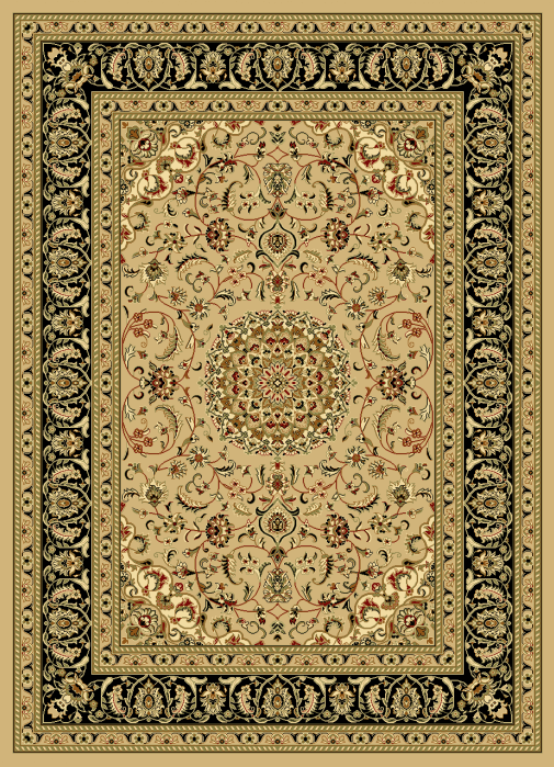 Oriental Area Rug Beige Isfahan Carpet Medallion Vines Black Border Red Accents Oval Door Mat