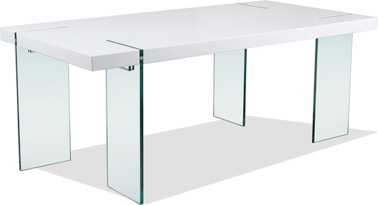 DS-0776 FLOATING WHITE GLOSS DINING TABLE WITH GLASS LEGS